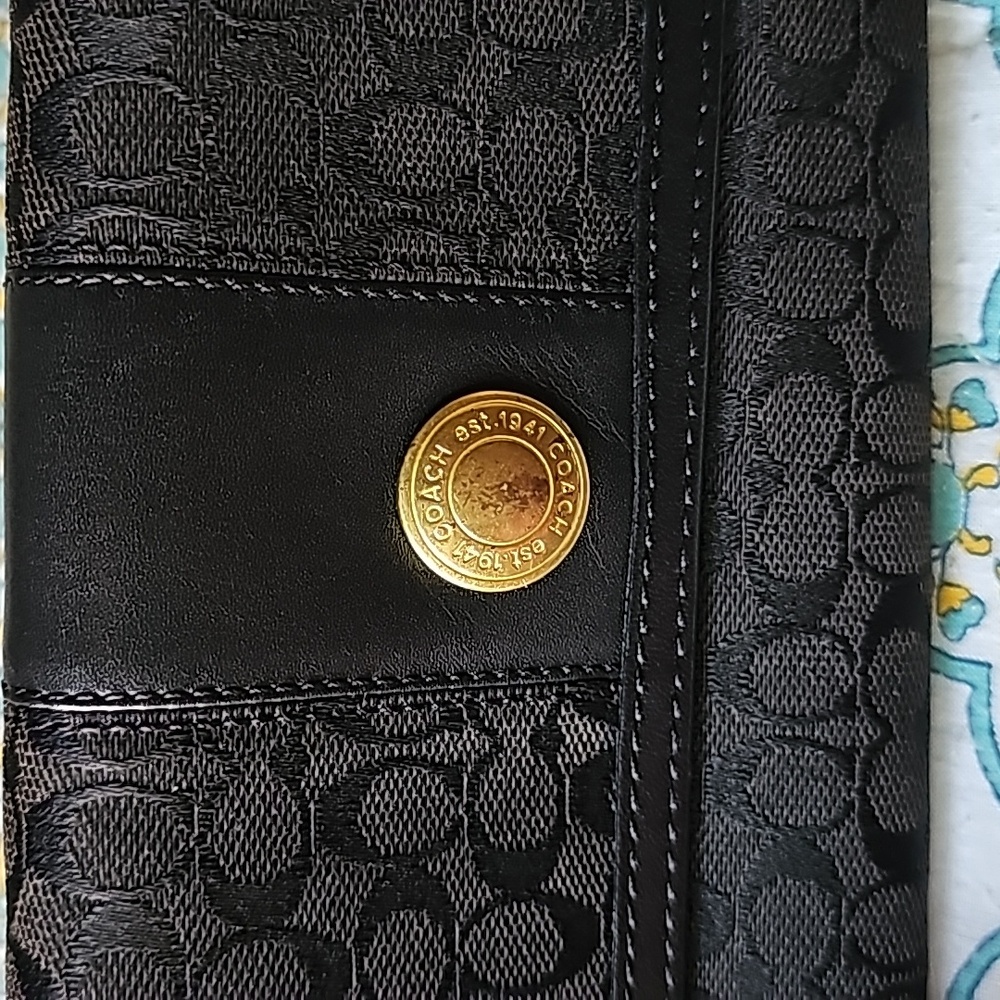 Vintage Coach Black Monogram Signature Jacquard Canvas & Leather Trifold Wallet - Picture 3 of 13